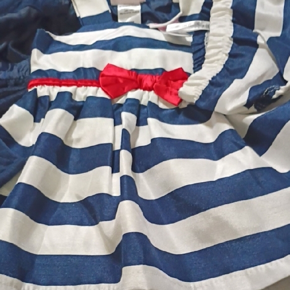 Little Lass Navy Pea Coat with Red Bow - Picture 2 of 7